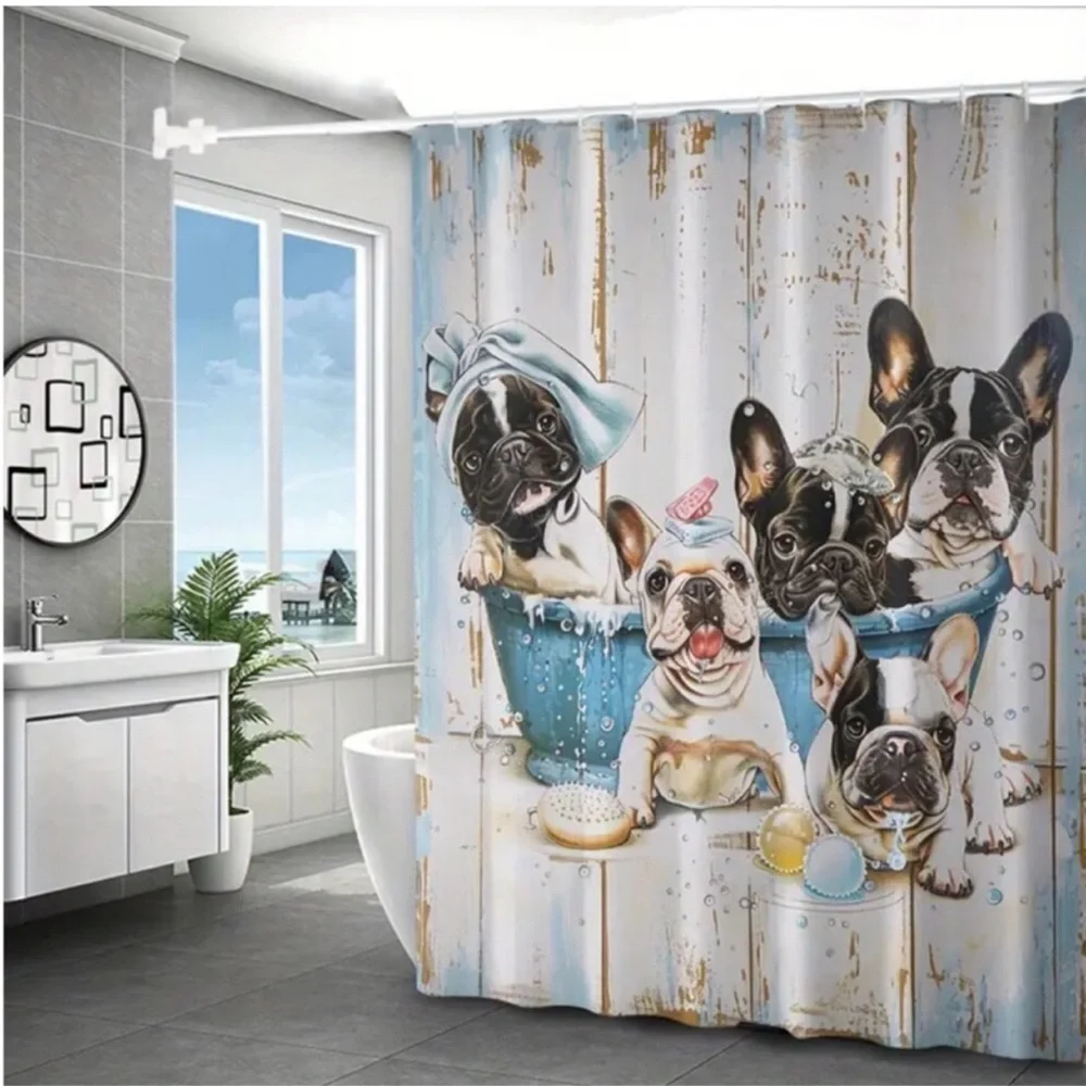 French Bulldog Boston Terrier 4-pc Bathroom Set + Hooks